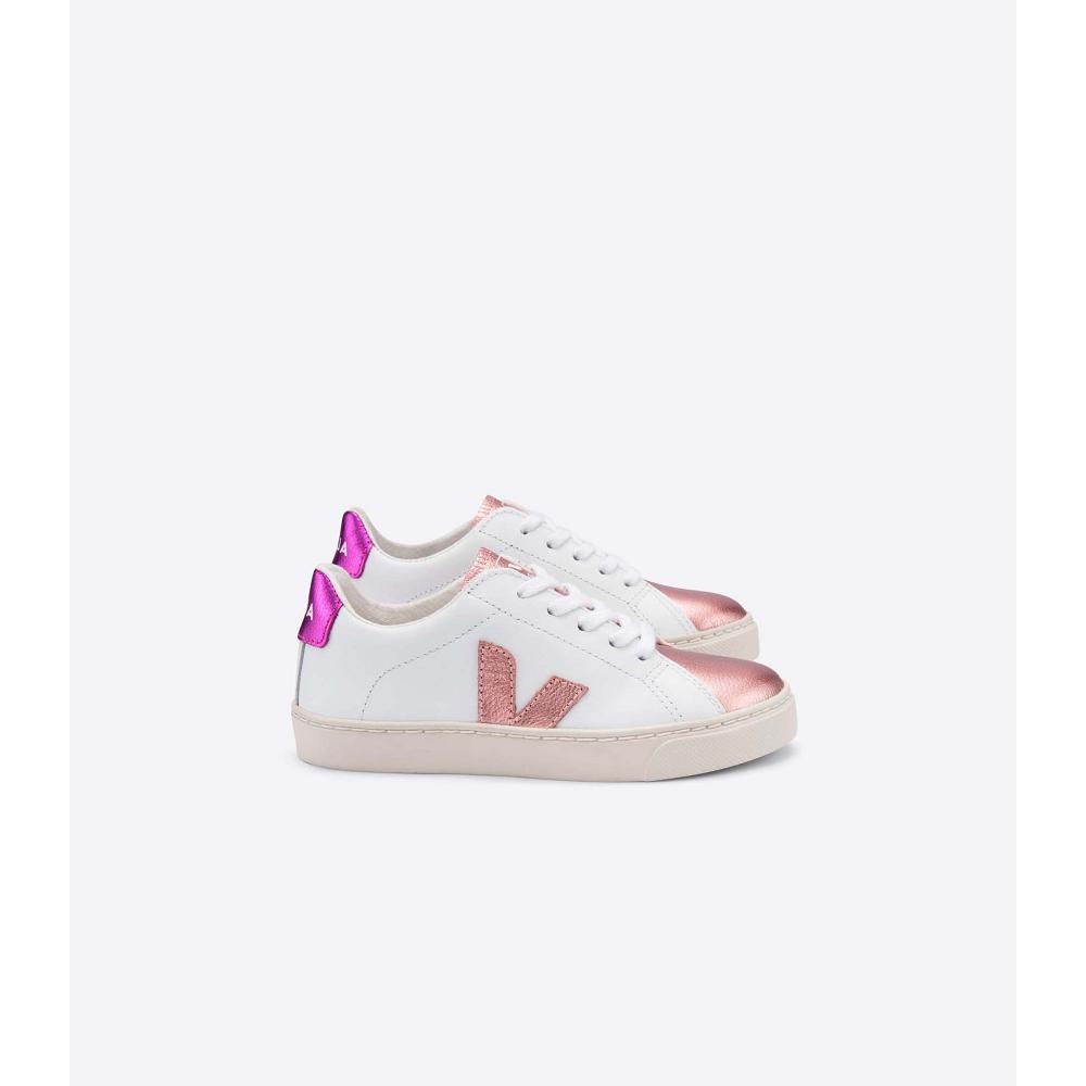 Veja ESPLAR LEATHER Joggesko Barn White/Pink/Purple | NO 809PJJ